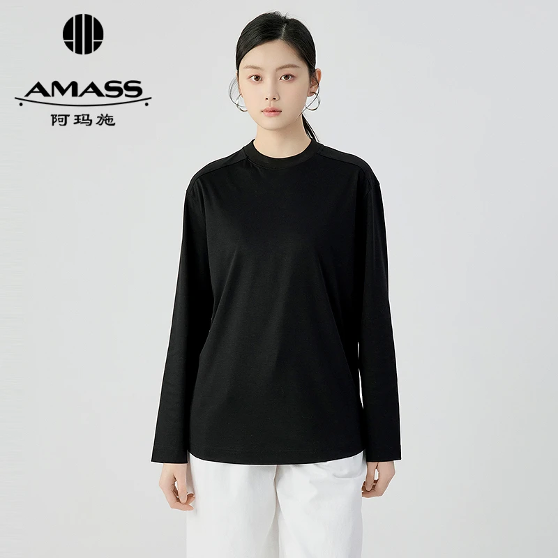 阿玛施AMASS时尚经典简约气质基础百搭素面圆领长袖T恤女5301091
