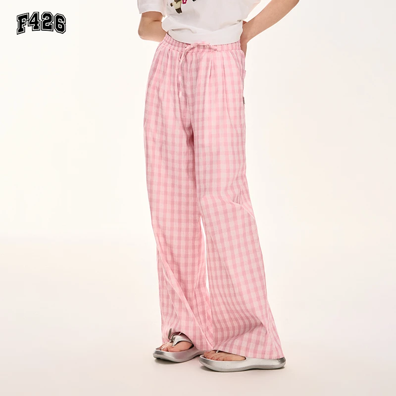 F426潮牌秋季新款复古休闲宽松慵懒格子休闲裤百搭遛弯长裤6749