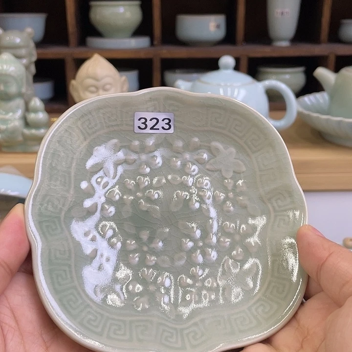 杯子陶瓷微瑕仿古绿釉