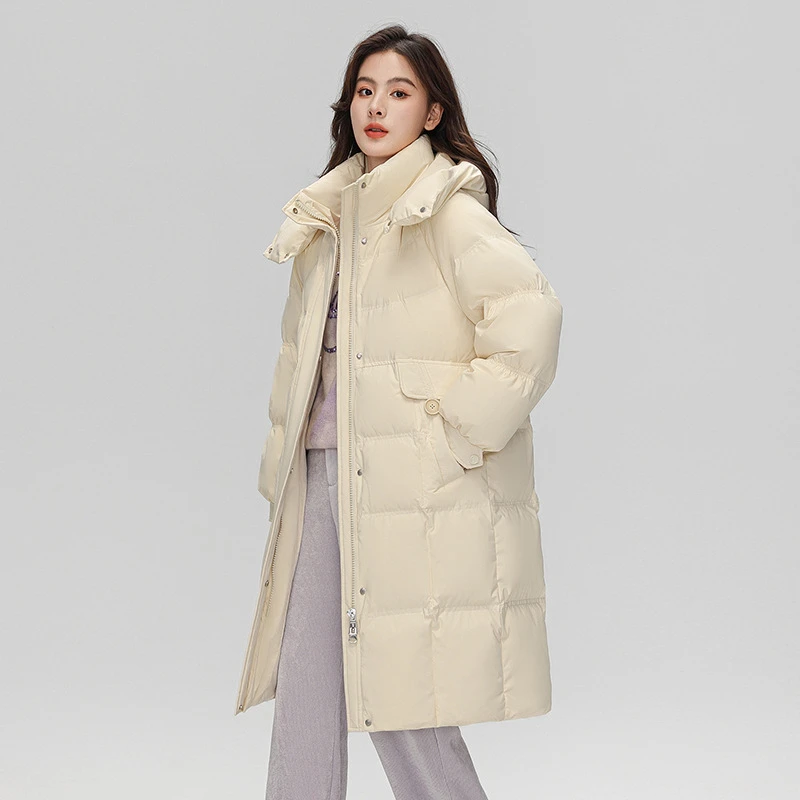 新款羽绒服女女冬装中长款2024宽松90鸭绒连帽保暖外套高级感