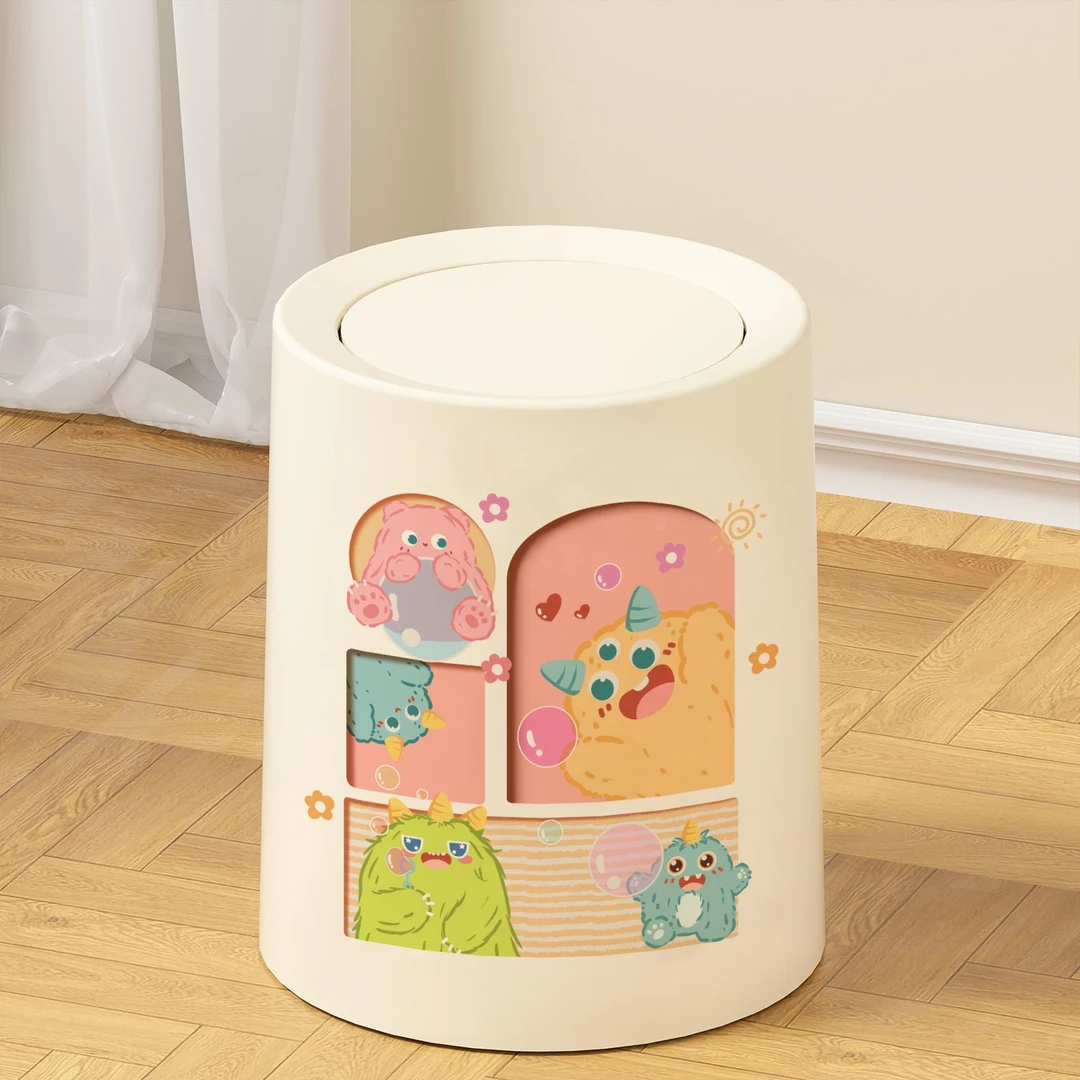 垃圾桶家用2025新款客厅卧室厨房卡通卫生间创意复古风高颜值EED