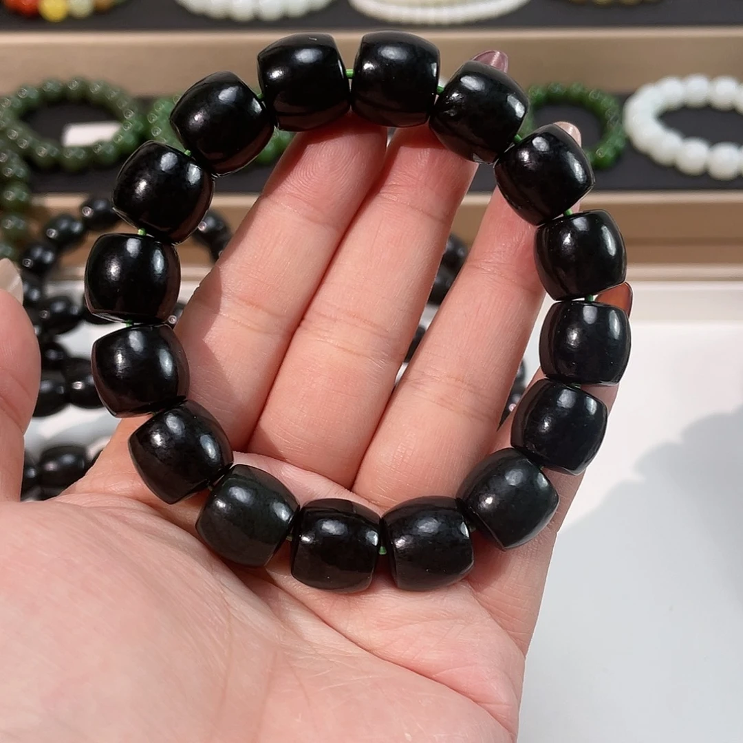 和田玉手链未镶嵌黑青14