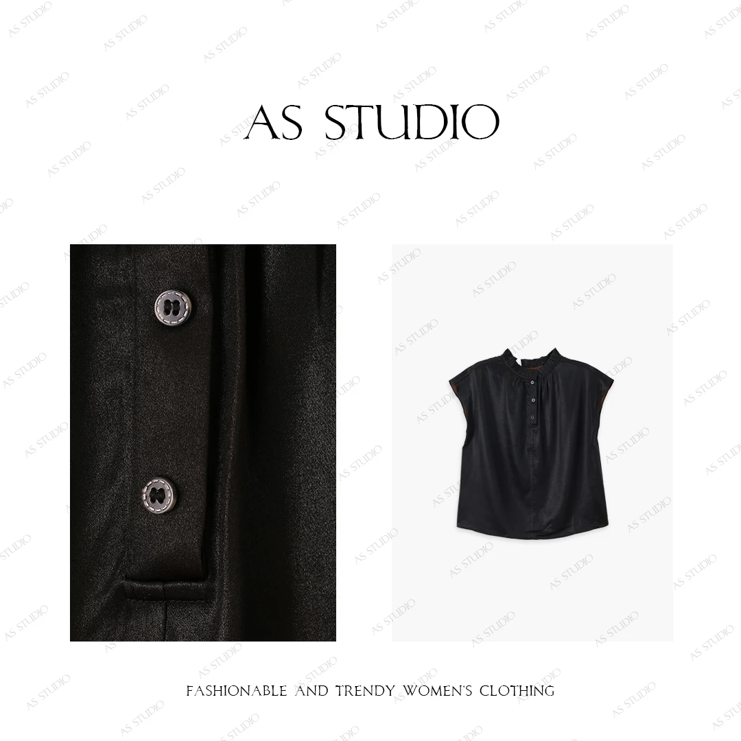 【AS一丝牵】25新香云纱重锻木耳边法式宽松百搭上衣AS25XXS00944