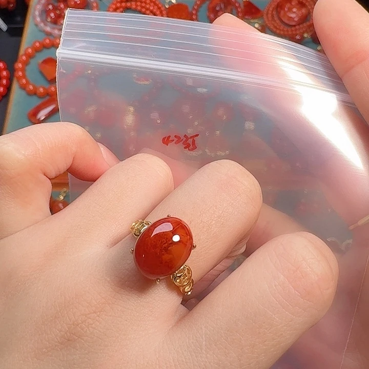 南红玛瑙银S925镶嵌戒指