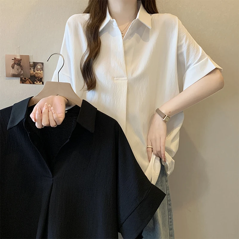 大码女装遮肚子正肩休闲衬衣女夏季微胖显瘦上衣慵懒风短袖t恤潮