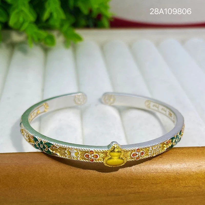足银珐琅手镯  足银9999手镯  葫芦（福禄）珐琅彩手镯