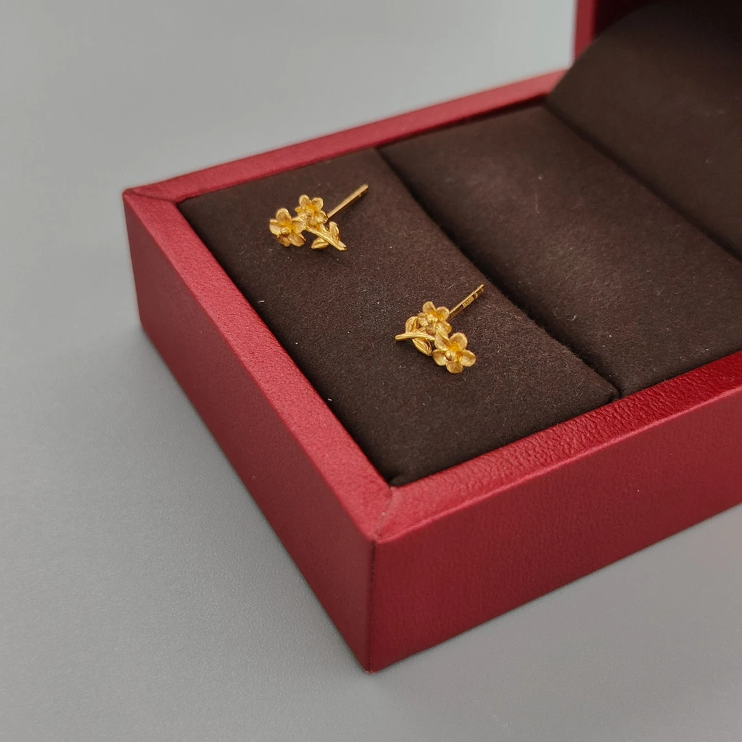 珺铺黄金 5G足金999【一店】鲜花花朵直针耳钉