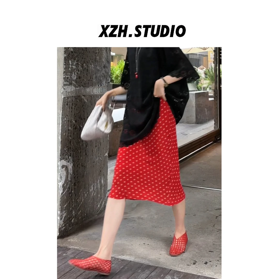徐子涵ZIHAN 夏款小碎花直筒半身裙 高腰显瘦松紧腰弹力中裙