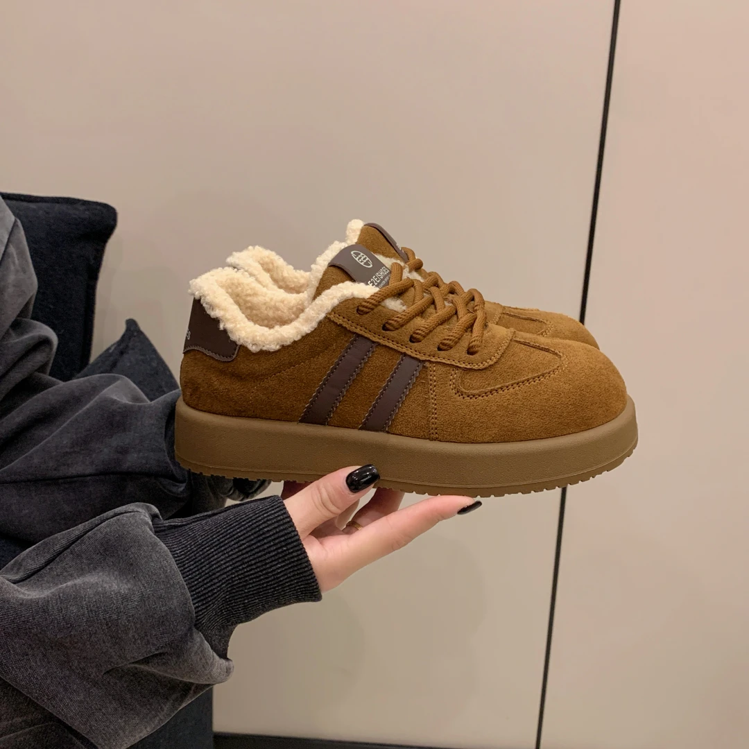 厚底德训鞋女加绒保暖大棉鞋2024新款冬季雪地靴休闲运动女鞋板鞋