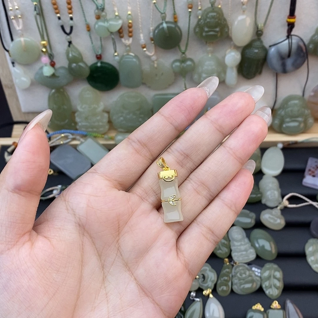 和田玉银S925镶嵌吊坠(不含链)