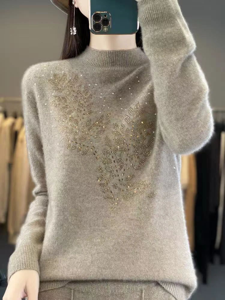 女士羊毛针织衫修身宽松