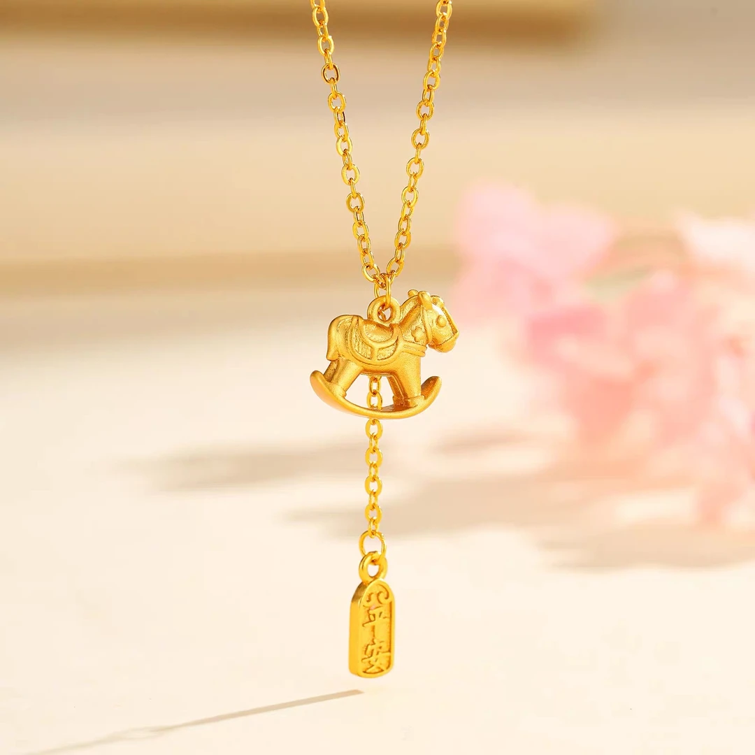 铜合金项链 XL-560新中式小众轻奢可爱小木马流苏精致锁骨链