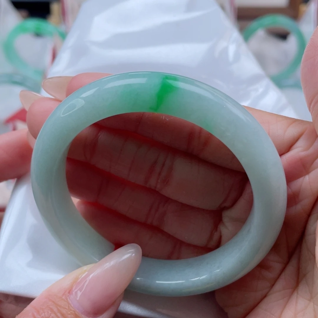 未镶嵌手镯翡翠54.3圈 老坑料辣色花 完整 1号