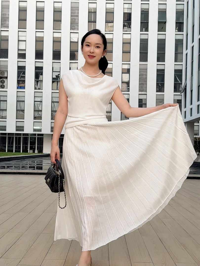2025春夏新款净版半裙白色套装时尚修身裙子夏季法式气质长裙长款