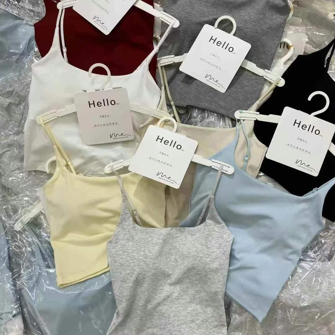 简约时尚莫代尔带胸垫吊带背心女内搭美背修身春夏上衣702-1