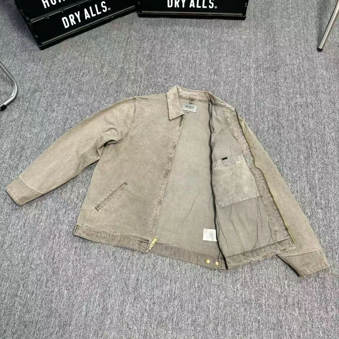 J01春秋纯色美式复古水洗牛仔底特律帆布夹克工装外套