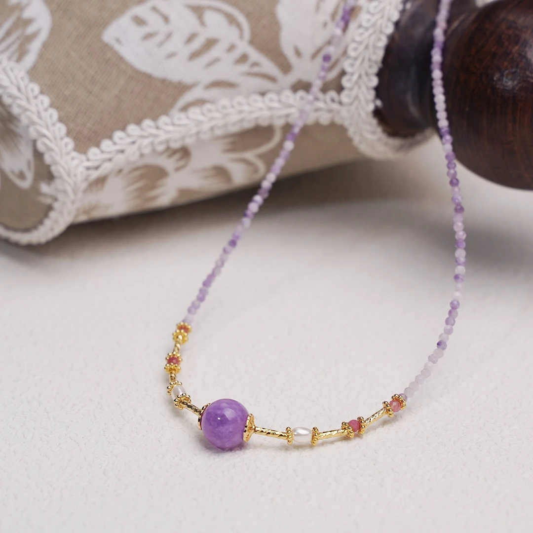 铜合金项链 「清梦遥」天然紫龙金红纹路路通项链梦幻紫和谐