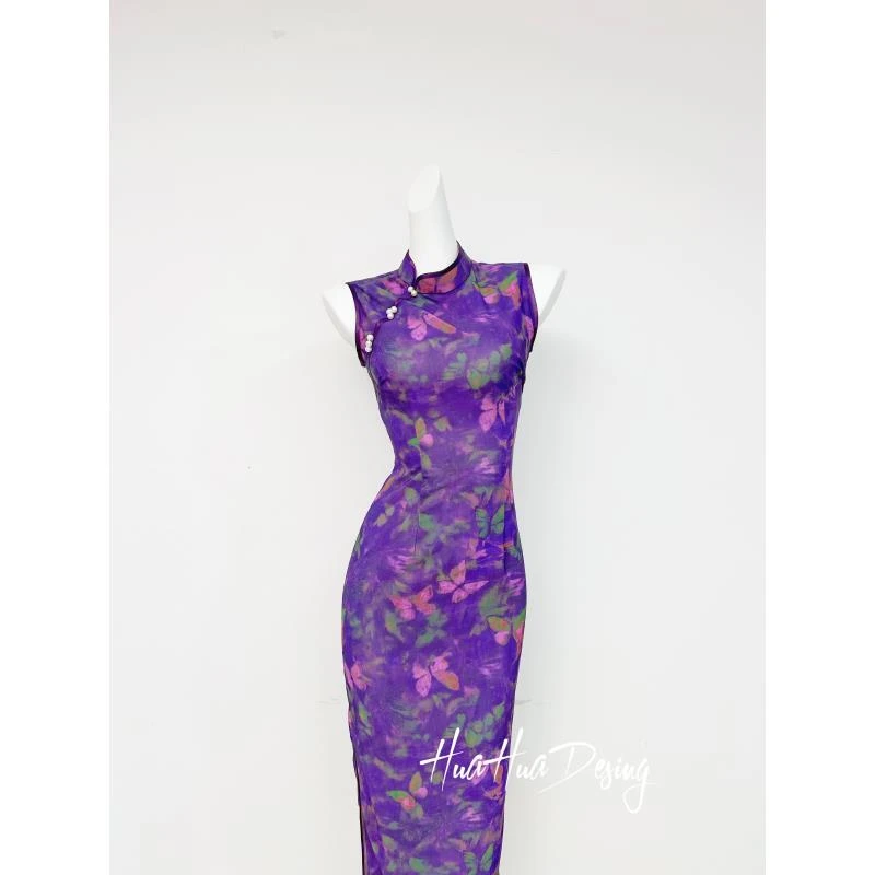 【汀兰紫缕】中国风文艺复古绿色日常旗袍优雅立领修身衣长120夏季