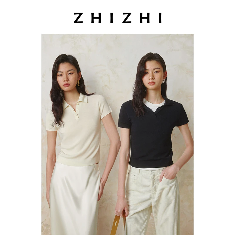 致知 春弄 欧若智性风polo领短袖套头衫女25春新款ZZ2ESKZT048