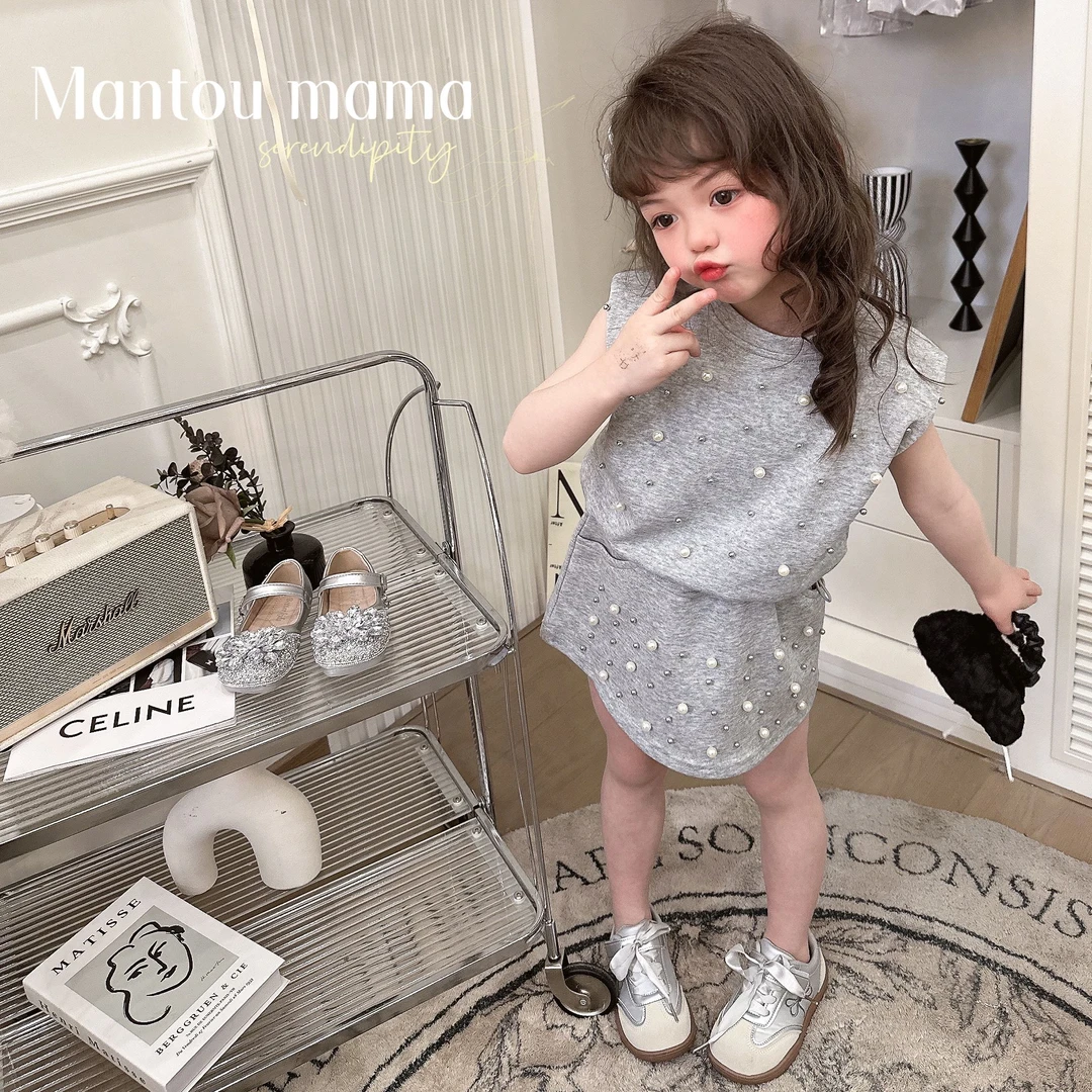 【馒头家】【亲子·现货】儿童精致珍珠背心套装春夏季女童高级韩版