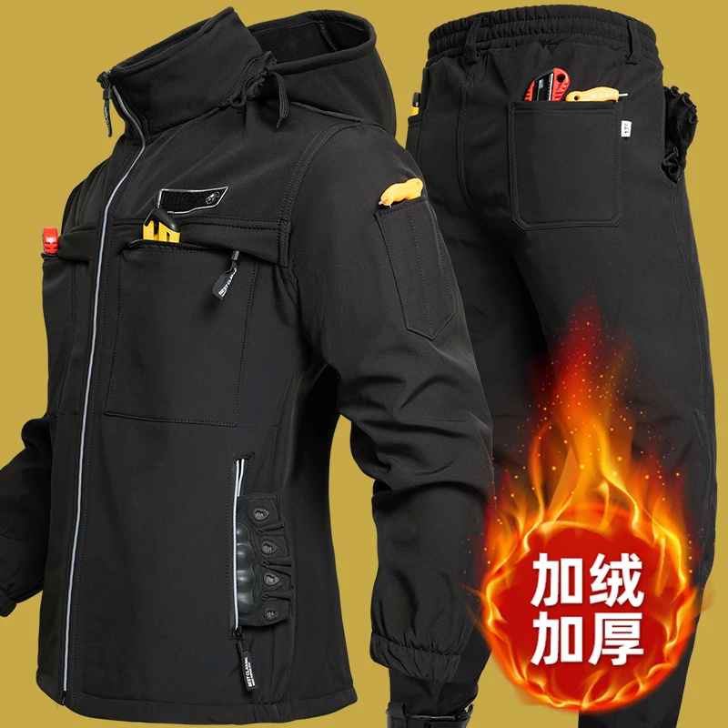 冲锋衣套装男加绒加厚秋冬防风防水工作服劳保服保暖户外攀岩