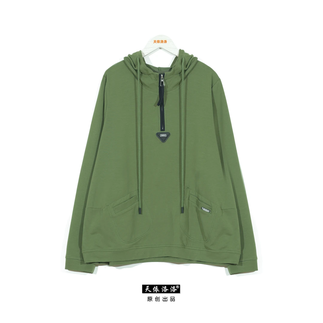 【天依洛洛】80967 纯色连帽抽绳宽松弹力长袖百搭时尚休闲卫衣