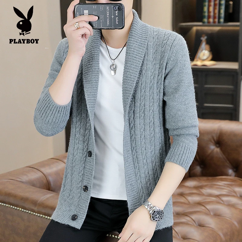 花花公子2025男士新款秋季休闲时尚潮流帅气韩版翻领开衫外套