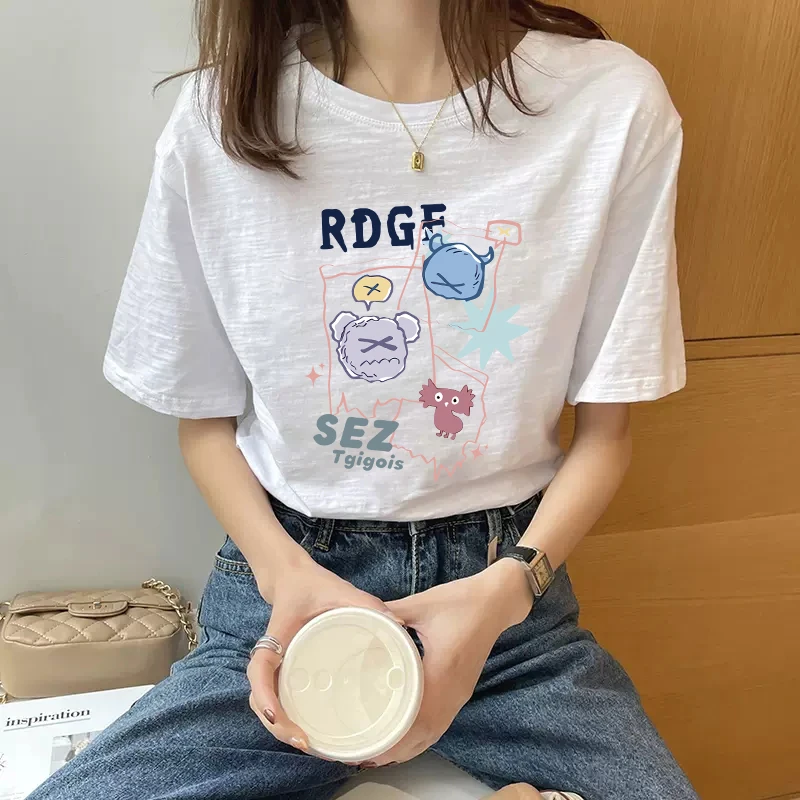 白色竹节棉正肩圆领短袖t恤女夏季2025年新款宽松洋气体恤上衣潮