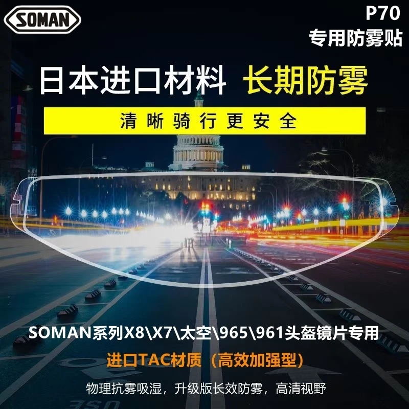 Soman摩托车头盔防雾贴机车全盔半盔镜片通用高清防雾贴TAC材质