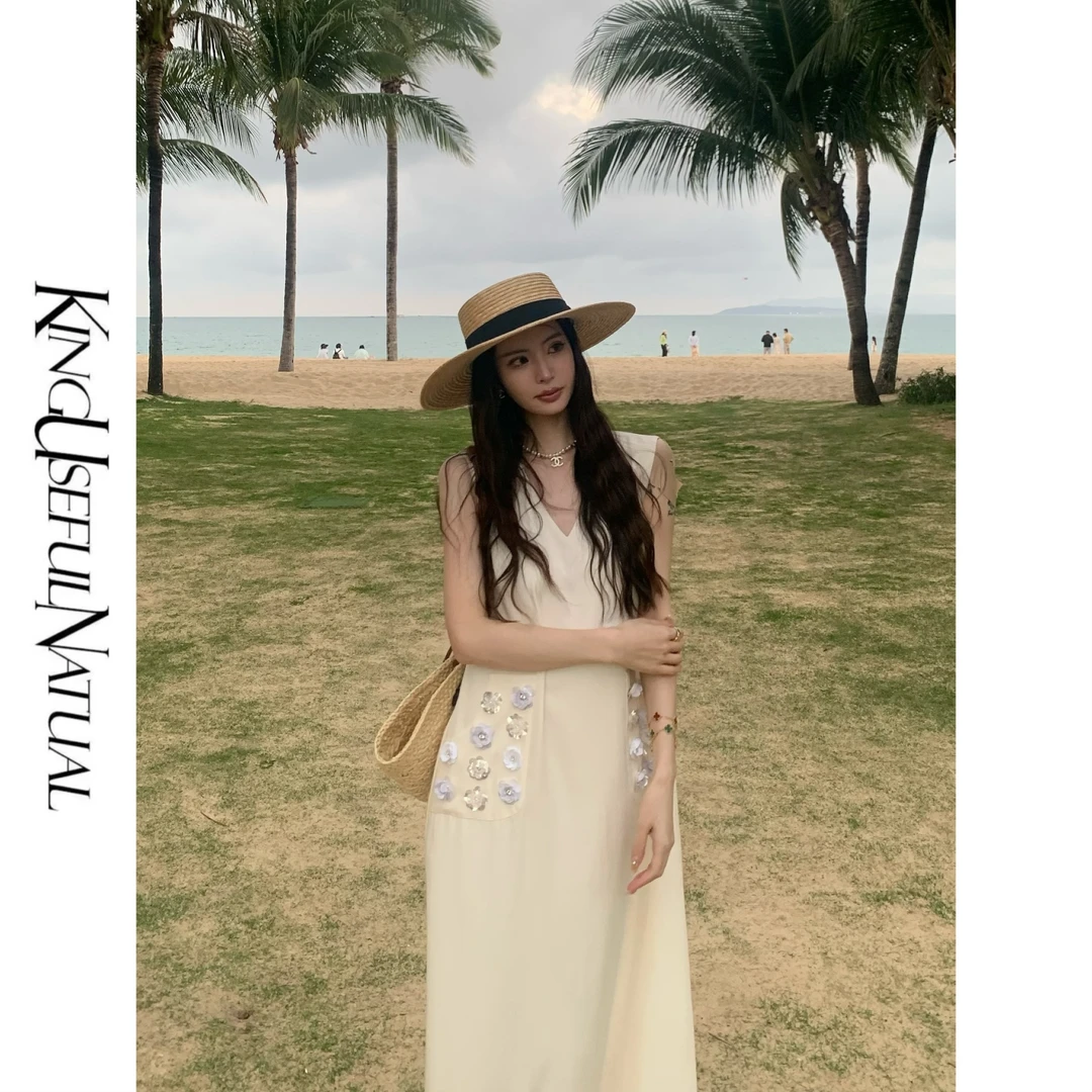 UN【戛纳之夜】重工点缀 亚麻斜纹肌理小A裙型垂感无袖背心连衣裙