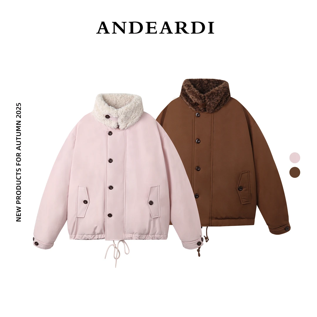 ANDEARDI“暖焦巴斯克”冬季氛围感拼接毛领款式休闲羽绒服外套