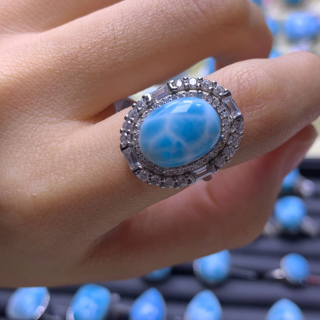 针钠钙石（海纹石）银S925镶嵌戒指蛋面戒指色差略异