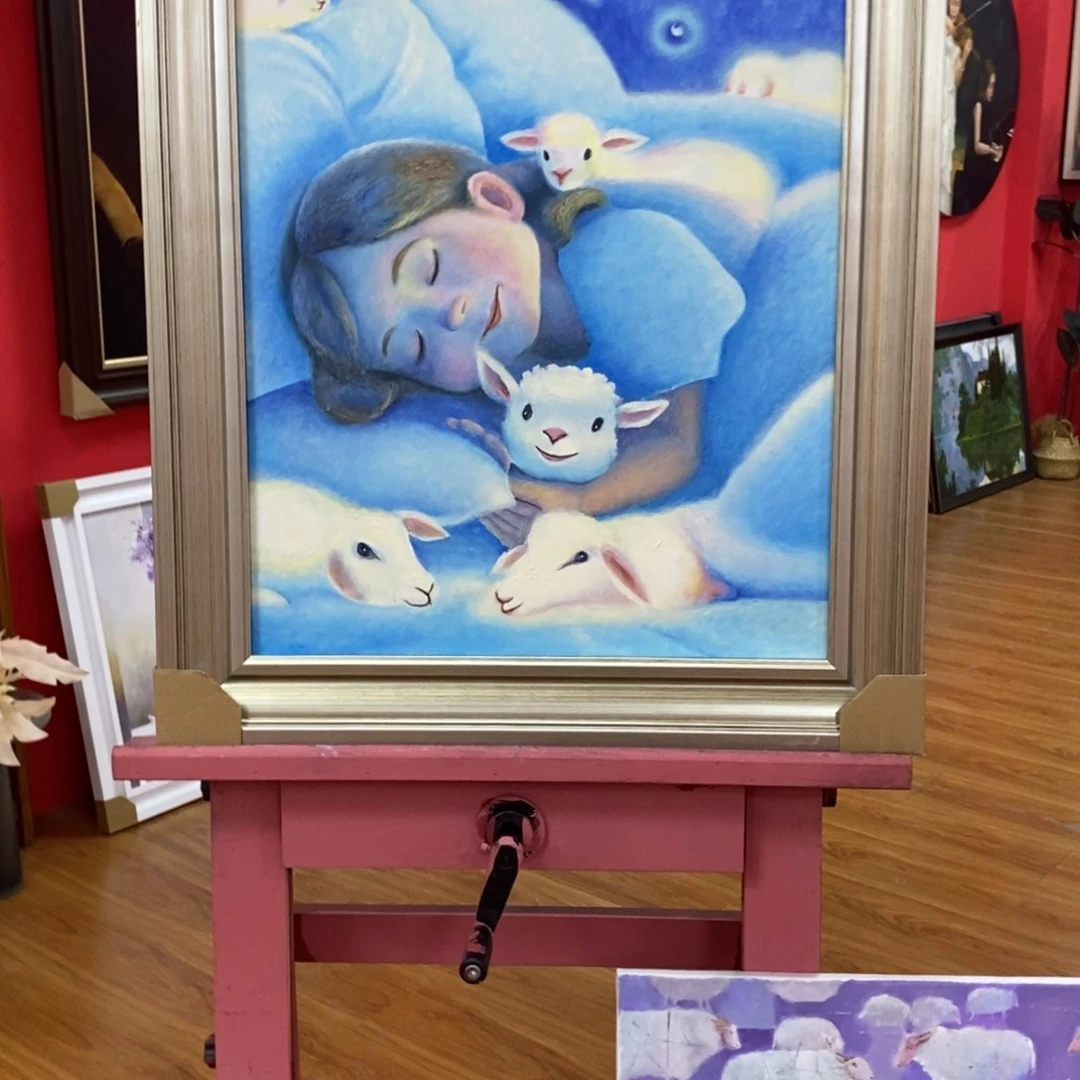 l***6油画50.60尺寸 数羊
