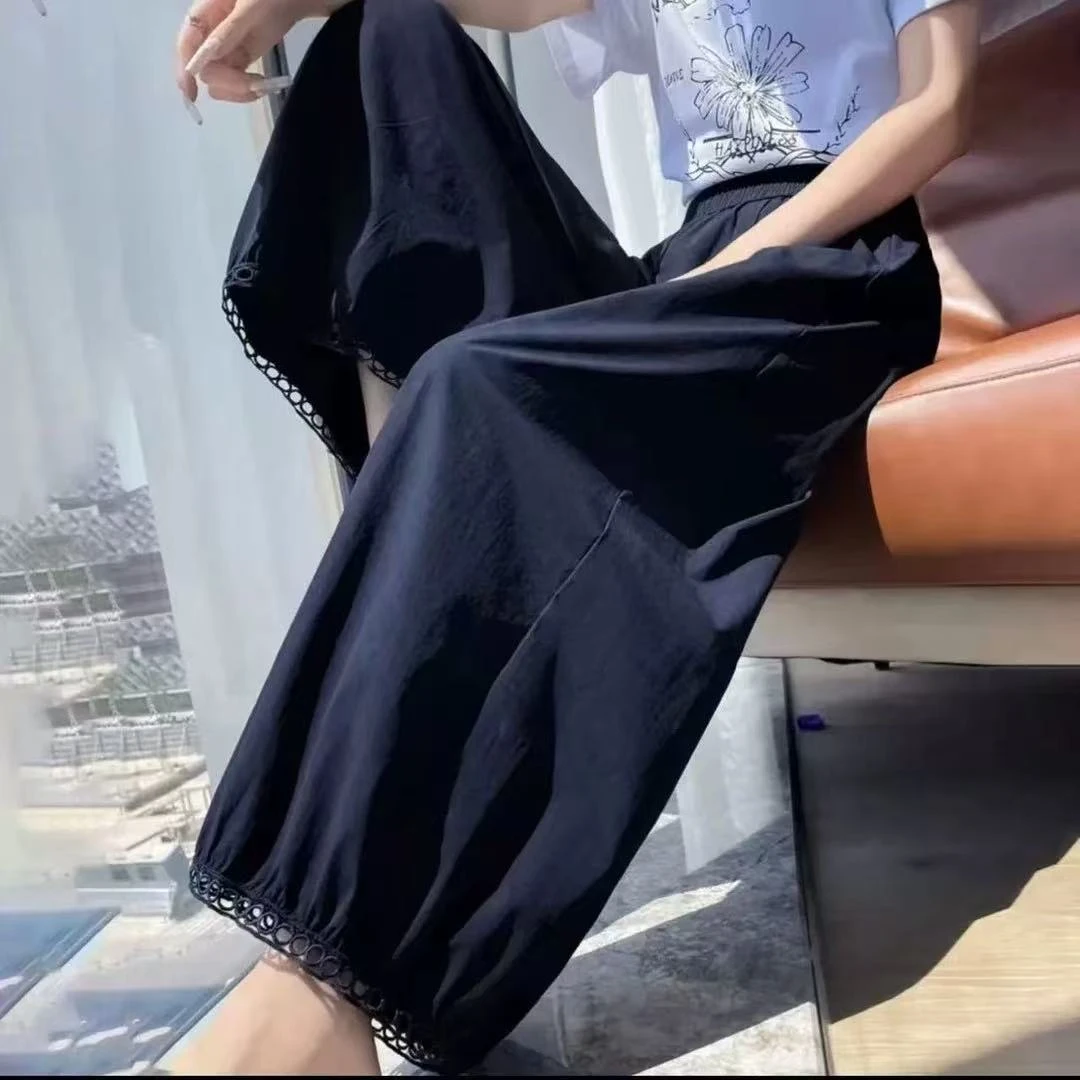 2025夏季新品时尚百搭潮流纯色休闲洋气显瘦女士松紧腰裤子