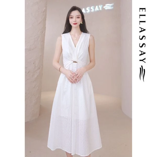 ELLASSAY歌力思2025早春新款提花绣花工艺小白裙EWB365Y06800
