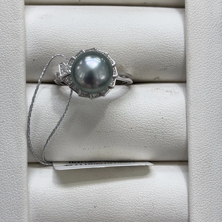 海水珍珠银S925镶嵌戒圈大溪地9-10mm 31号