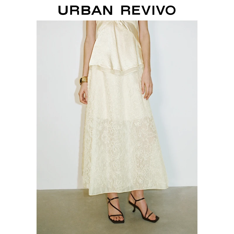 UR2025春季新款女装欧若风气质肌理感刺绣亮片A字半裙UWG550013