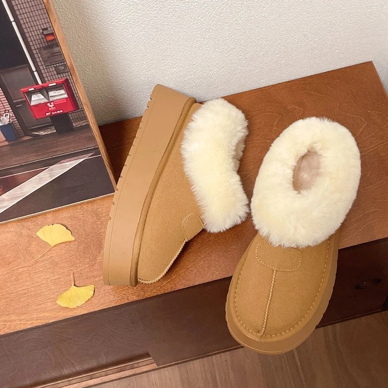 冬季时尚雪地靴灰色低帮雪地靴厚底秋冬防水