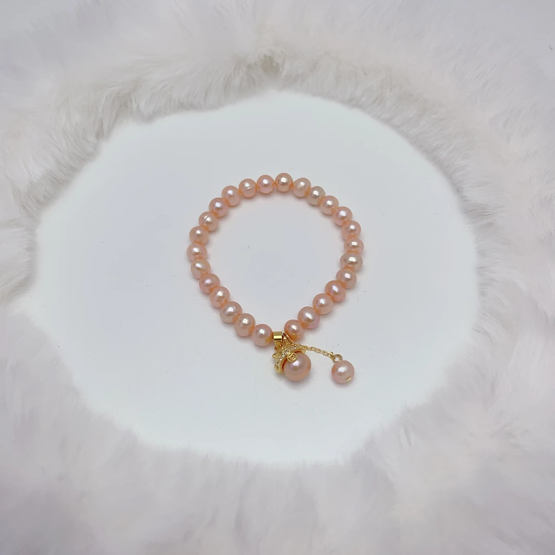 s【满金】约6-7mm淡水无核珍珠手链百搭经典气质简约轻奢 DSL00714