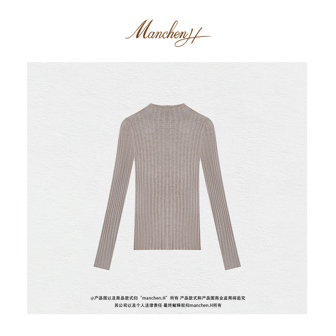 曼辰Manchenh"亲密无间"康赛妮100羊绒16针乱坑织半高领针织衫