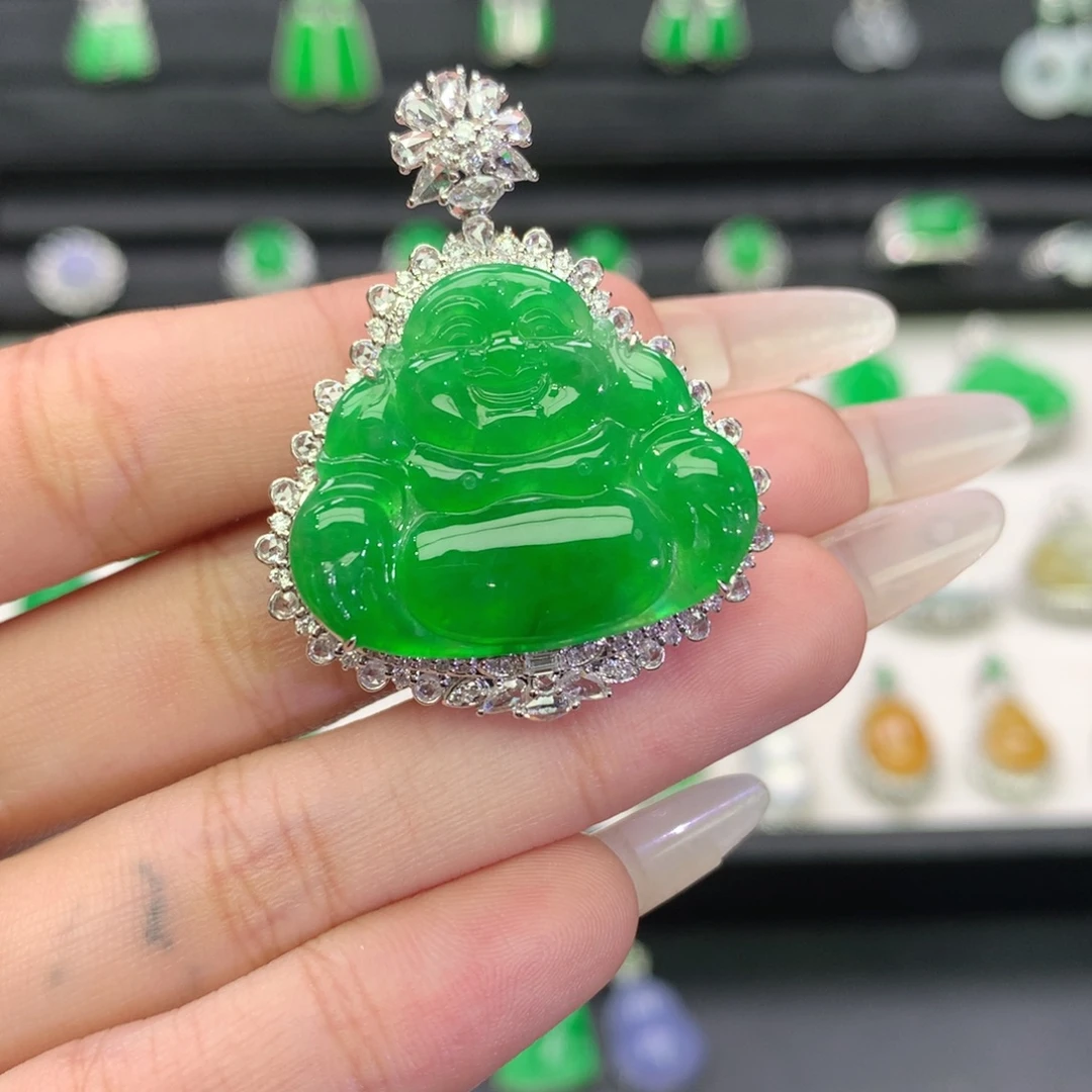 翡翠18K金镶嵌吊坠(不含链)