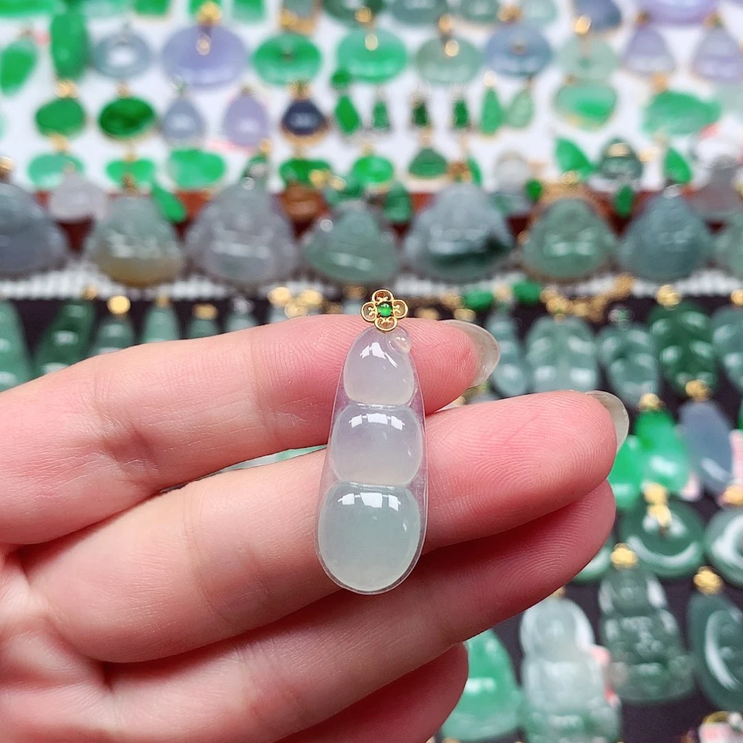 翡翠18K金镶嵌吊坠(不含链)天然翡翠A货