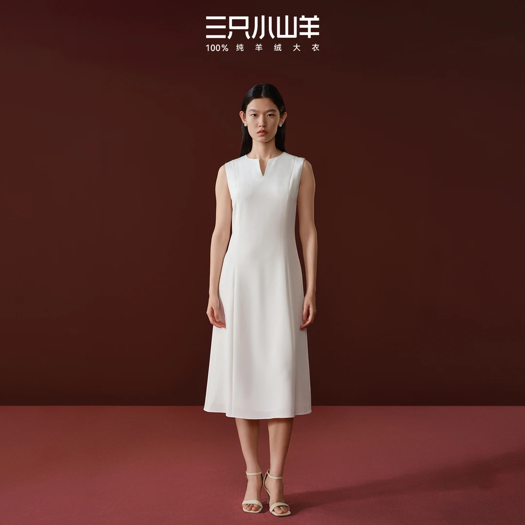 三只小山羊【瘦瘦裙】桑蚕丝连衣裙 V领无袖 夏季清凉透气