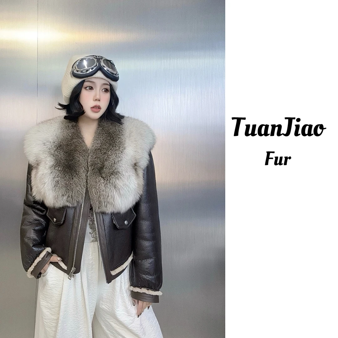 Tuan jiao“反季”芬兰狐羊皮羊毛皮毛一体洋气时尚女外套27038-B