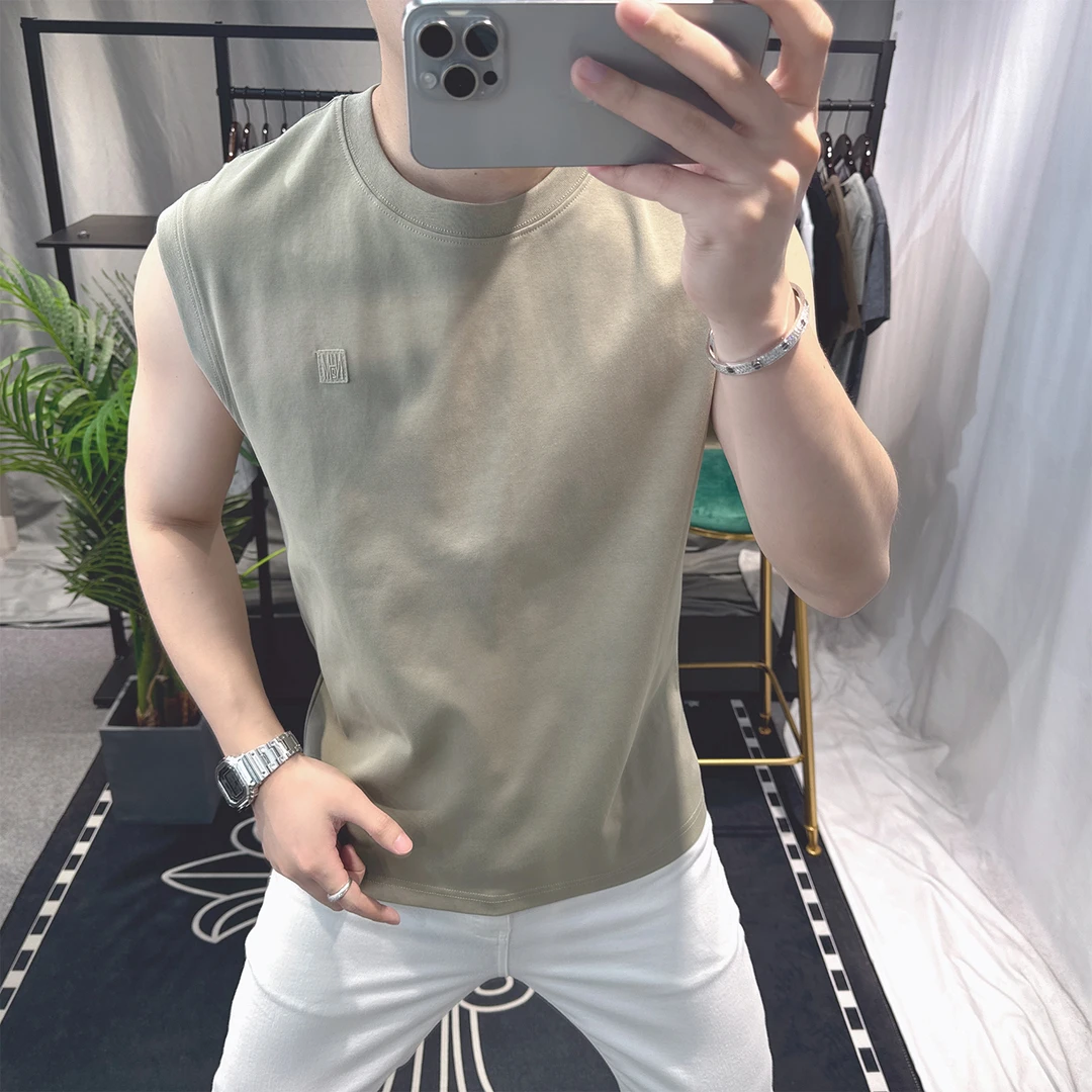 欧洲站男士时尚背心2025新款潮流个性无袖T恤男百搭帅气欧货上衣