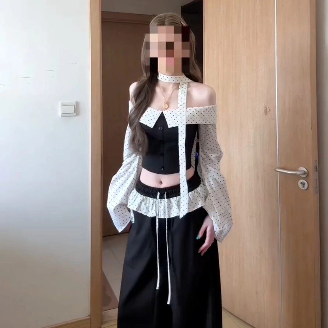 韩系高级感抹胸一字肩休闲套装女2025新款早秋气质上衣阔腿裤套装