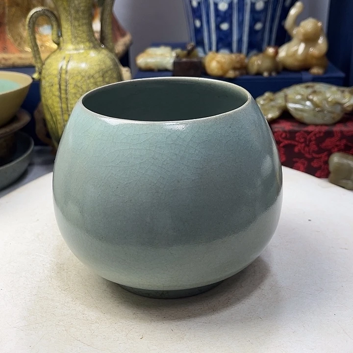 紫***光摆件汝窑鸡心罐摆件