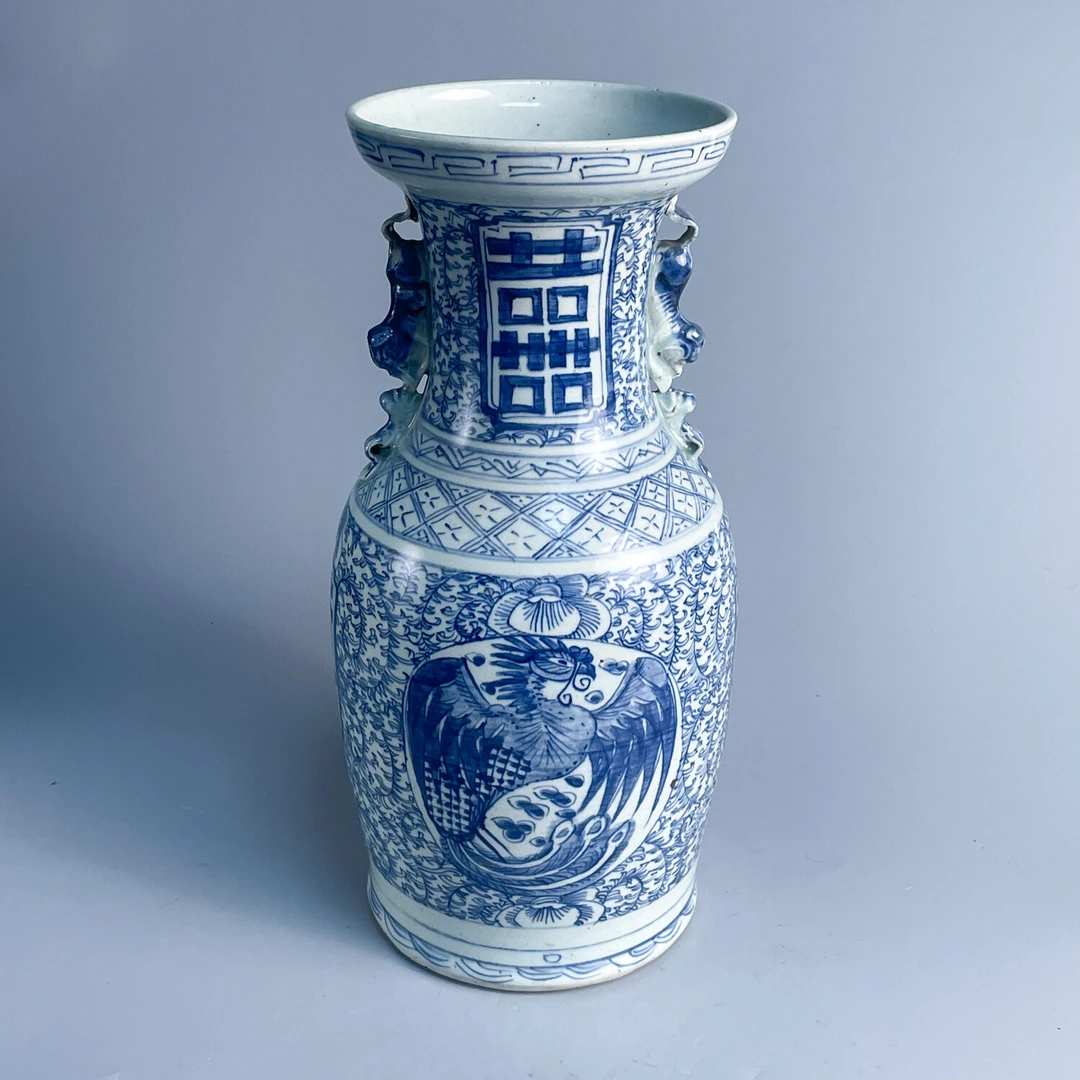 清道光青花团鹤喜字纹大瓶-M25IY001C98