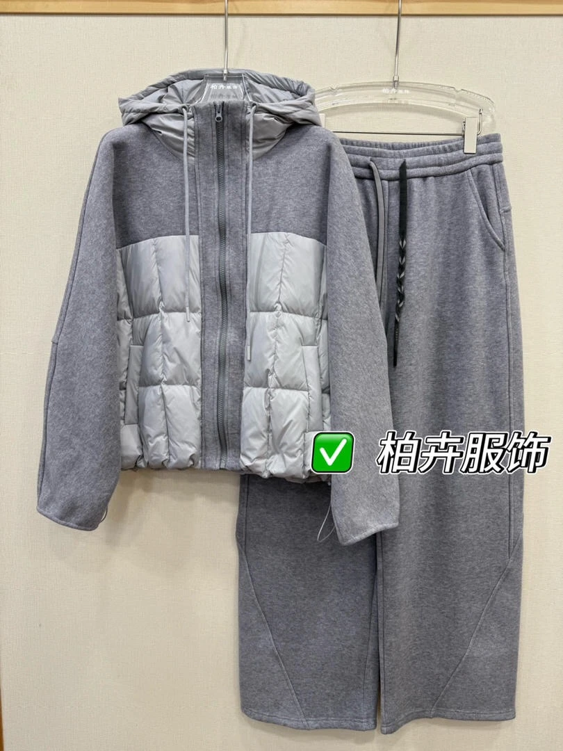 【柏卉服饰】连帽拼鸭绒套装