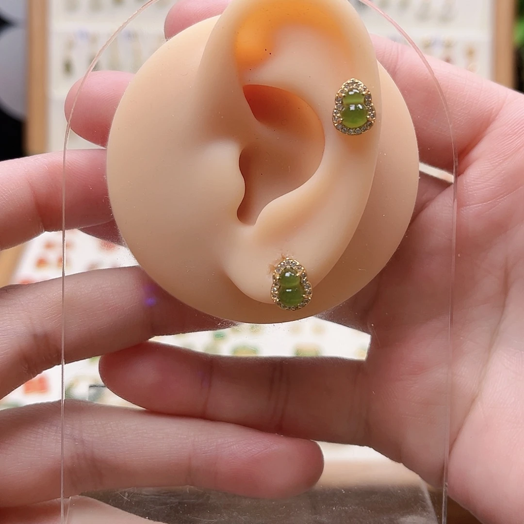 和田玉银S925镶嵌耳饰